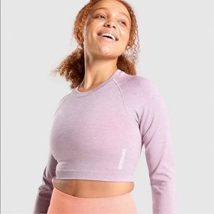 Gymshark-Adapt Marl Seamless Long Sleeve Crop Top-Light Purple. Size L